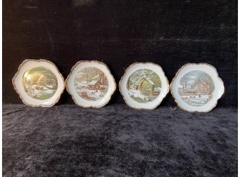 Two Sets Of Four Currier & Ives Winter Themed Plates