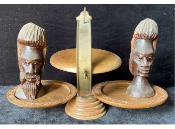 Pair Of Carved African Busts With Folding Stand