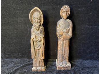 Two Carved Wooden Monk Figures