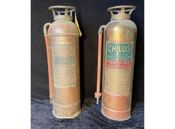 Pair Of Vintage Copper Fire Extinguishers