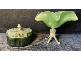 Two Vintage Green Candy Dishes