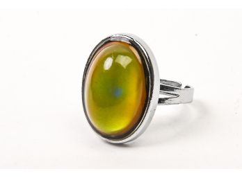 Adjustable Ring With Green Moonstone Cabochon, Size 6.2