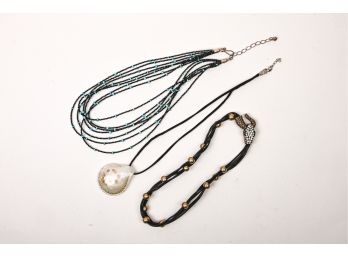 Two Leather Cord & One Seed Bead Torsade Necklace