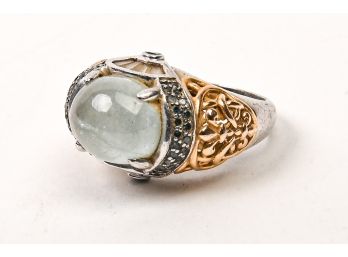 Sterling Silver, Quartz & Sapphire Ring With Vermeil Knotwork Detail, Size 6