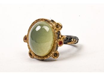 Vermeil Silver & Jade Stone Ring, Size 6