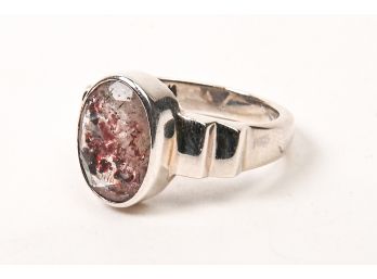 Sterling Silver Ring With Natural Quartz Stone, Size 6