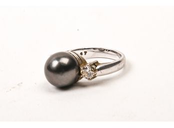 Black Pearl 18k Gold Ring, Size 6