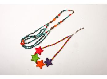 Pair Of Festive Natural Beaded Stone Necklaces