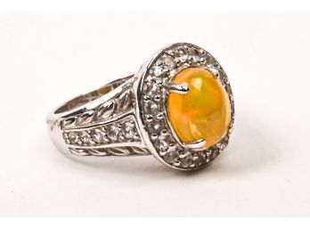 NO ITEMQ Amber Stone Ring In A Sterling Silver Setting