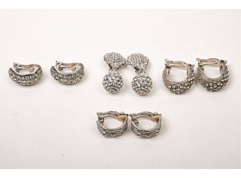 Four Pairs Of Rhinestone Clip-On Earrings, One Sterling