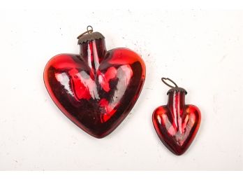Two Hand-blown Red Art Glass Hanging Ornaments