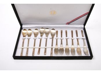 Boxed Set Of 12  Japanese Silver Dessert Spoons And Forks