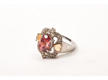 Sterling Silver Ring With Pink Stone, Size 6