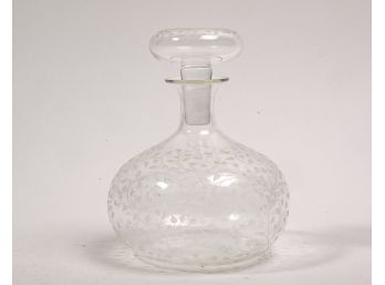 Murano Signed Small Etched Glass Bottle With Fitted Stopper