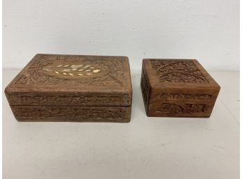 2 Wood Carved Boxes