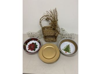 Reindeer Baskets And Plastic Christmas Serving Pieces