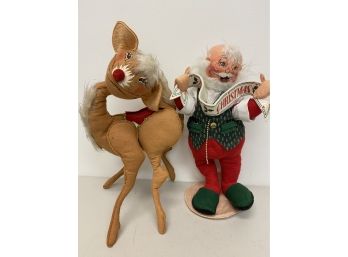 Vintage 18' Annalee Christmas Reindeer And Santa Claus