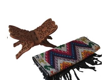 Carved Wooden Book Holder &  Guatemalan Textile
