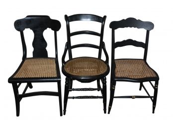 Vintage Trio Of Black Wooden Chairs