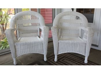 Amazing Duo Of White Wicker  Chairs