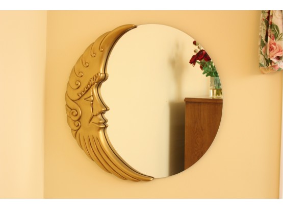 Vintage 1980s Half Moon Celestial Face Wall Mirror