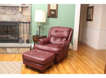 Classic Leather Mahogany Color Chair And Ottoman