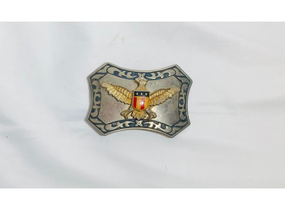 Vintage USA AMERICA Red White Blue Painted Eagle / Shield Belt Buckle 4''x 3.5''