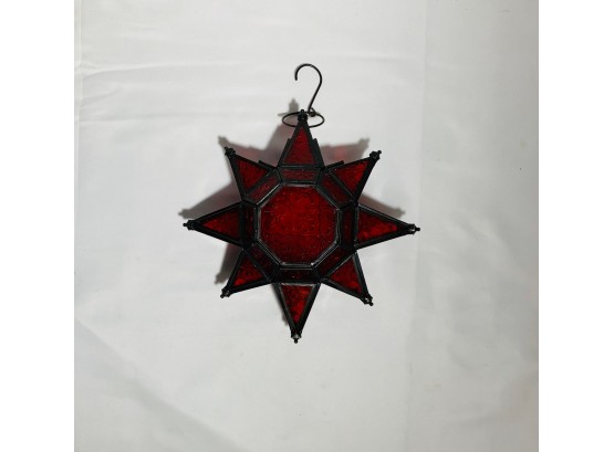 Beautiful Red Glass & Metal Hanging Star Decor