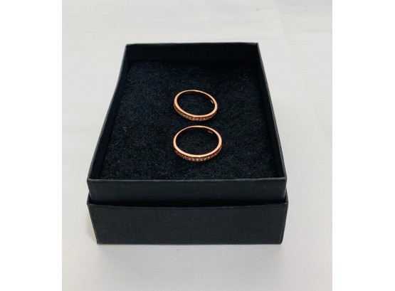 Set Of 2 14Kt Rose Gold Over 925 Silver Rings With White Topaz