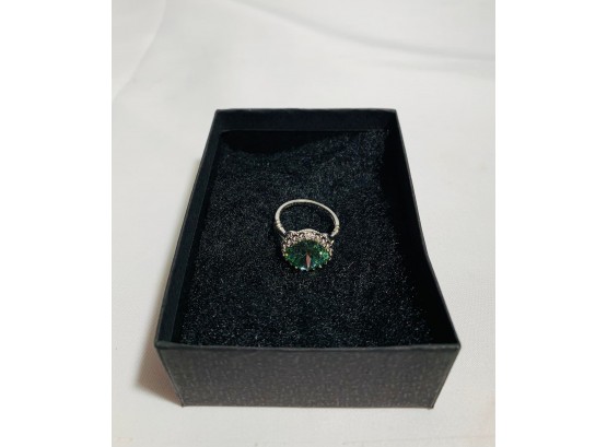 Nice 925 Silver Ring Light Green Crystal