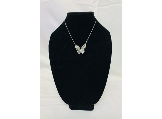 925 Silver Butterfly White Topaz Necklace