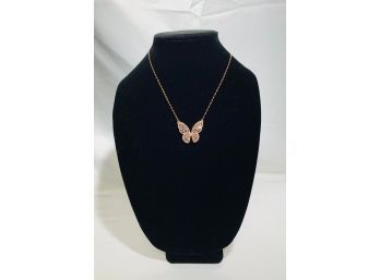14Kt Rose Gold Over 925 Silver Butterfly White Topaz Necklace