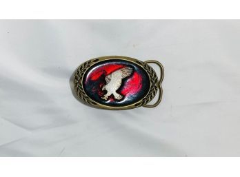 Vintage Heritage Buckles Solid Brass Oval White Eagle Red Back Belt Buckle