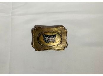 Vintage Belt Buckle W/ Gold Tone Western Wagon