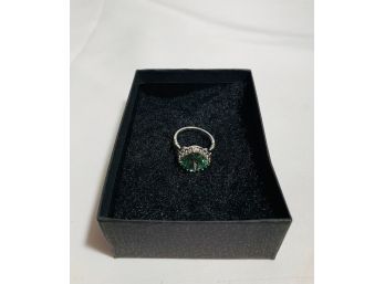 Nice 925 Silver Ring Light Green Crystal