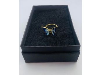 Nice 14Kt Yellow Gold Over 925 Silver Blue And White Butterfly