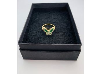 Adorable 14Kt Gold Plated 925 Silver Butterfly Green Gemstone