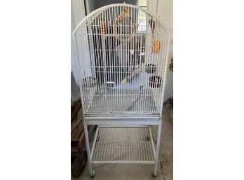 Large Birdcage On Two Tier Rolling Stand