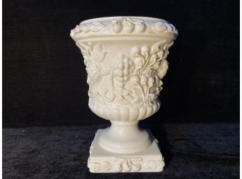 Ceramic Footed Urn With Fruit Motif On Raised Base