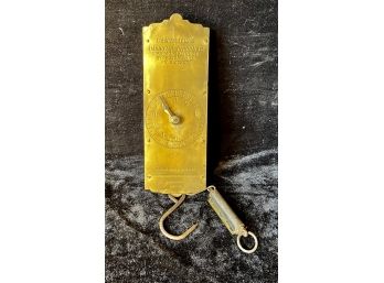 Antique Chatillon's Improved Circular Brass Spring Balance Hanging Scale