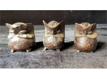 Three Wonderful Small Carved Wooden Owl's