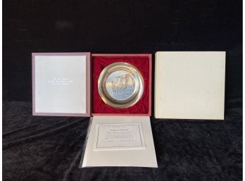 Solid Sterling Silver Franklin Mint 1975 Limited Edition Plate 'Home For Christmas' By Norman Rockwell