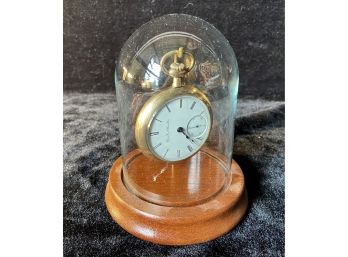 Vintage Elgin National Watch Company Pocket Watch Hanging In A Glass Domed Display