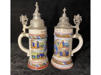 Two Decorated German Steins