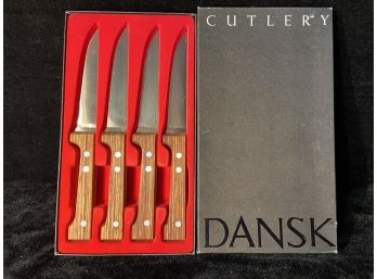 New In Box Four Dansk Wood Handle Steak Knives