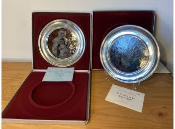 Two U.S. Historical Society Stained Glass And Pewter Christmas Plates