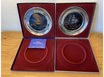Two U.S.Historical Society Great American Sailing Ships Stained Glass And Pewter Plates
