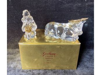 Gorham Crystal Little Drummer Boy And Czech Lead Crystal Ox Nativity Pieces