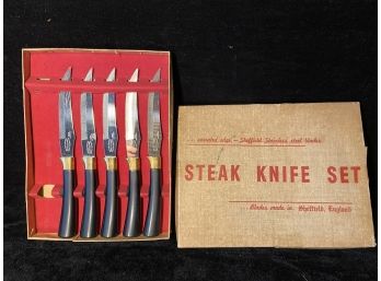 New In Box Five Sheffield Stainless Steel Blade Steak Knives