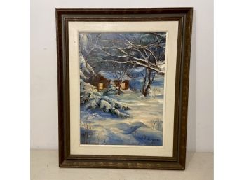 Oil On Canvas Of Winter Woods Scene By V. Rodecker